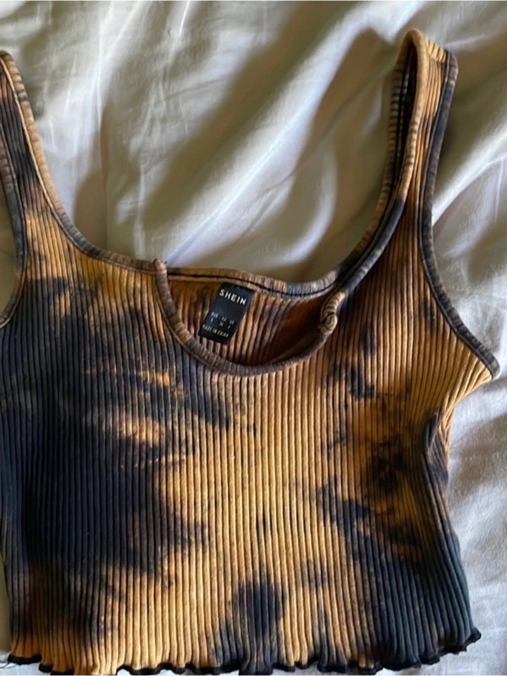 SHEIN Ribbed Tie-Dye Cropped Tank Top in Brown & Black